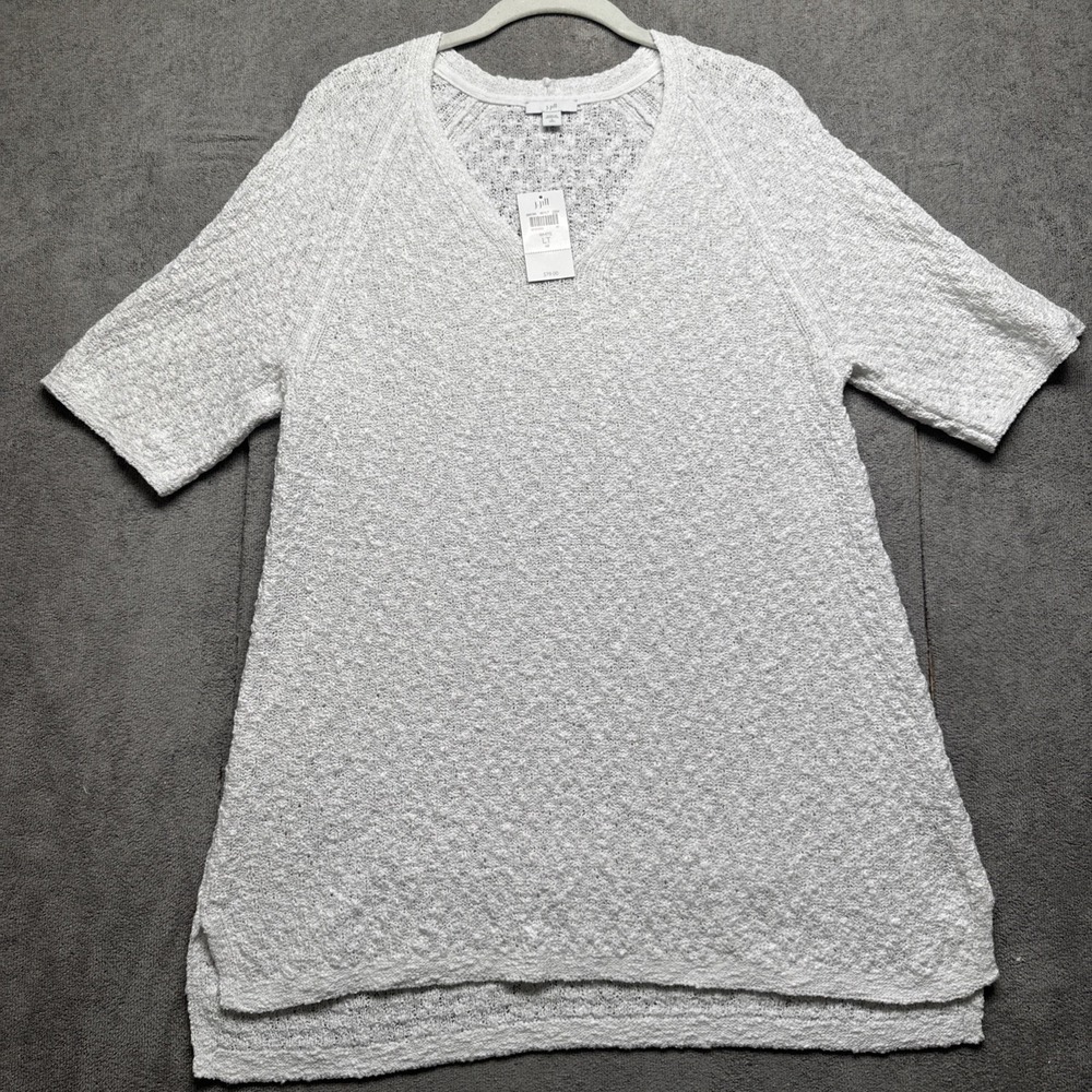 J.Jill Pure Jill White Knit V-Neck Sweater Large Tall Textured‎ Pullover Cozy